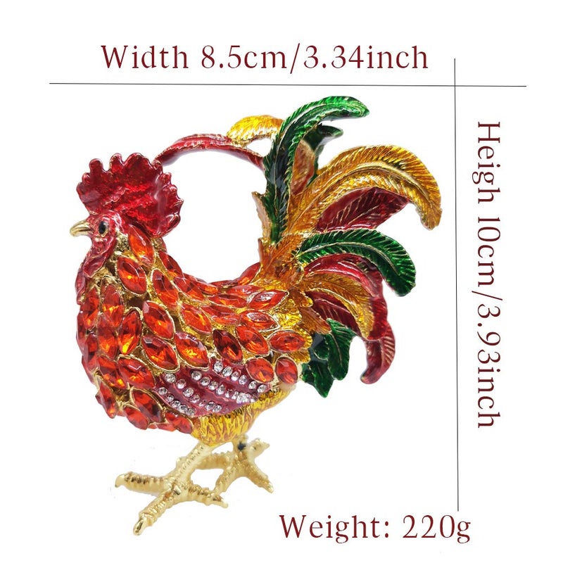 Furuida Rooster Trinket Boxes Hinged Enameled Jewelry Box Hand-Painted Animals Ornaments Craft Gift for Home Decor (Red) - Image 4